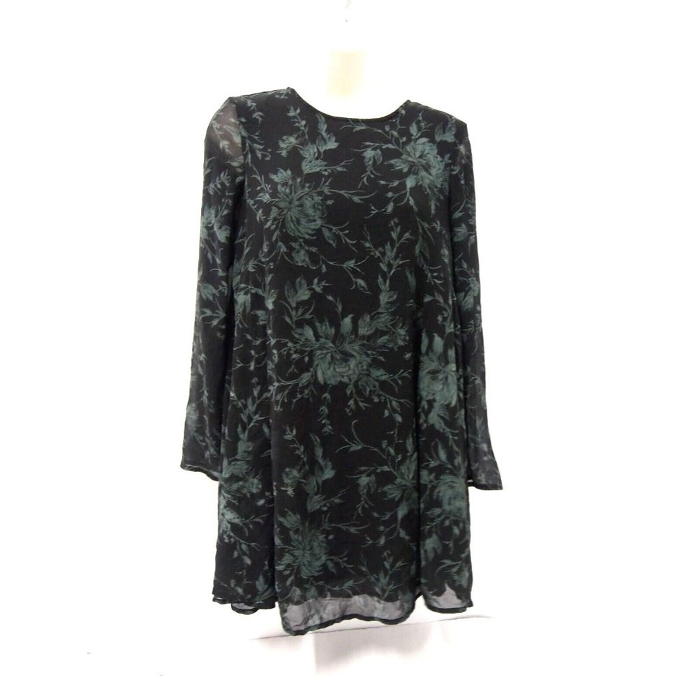 Ecote Urban Outfitters Womens Dress S Black Floral Sheer Sleeve Chiffon Mini